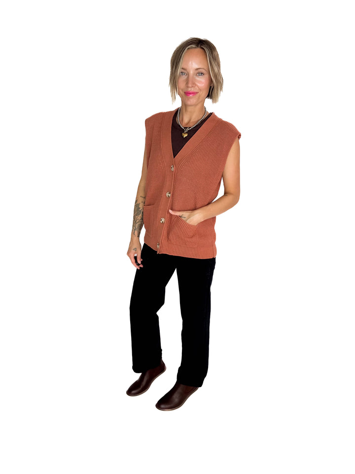 Dallas Chunky Knit Varsity Style Sweater- TERRACOTTA