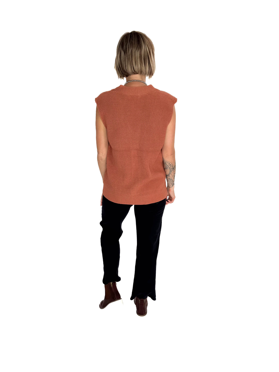 Dallas Chunky Knit Varsity Style Sweater- TERRACOTTA