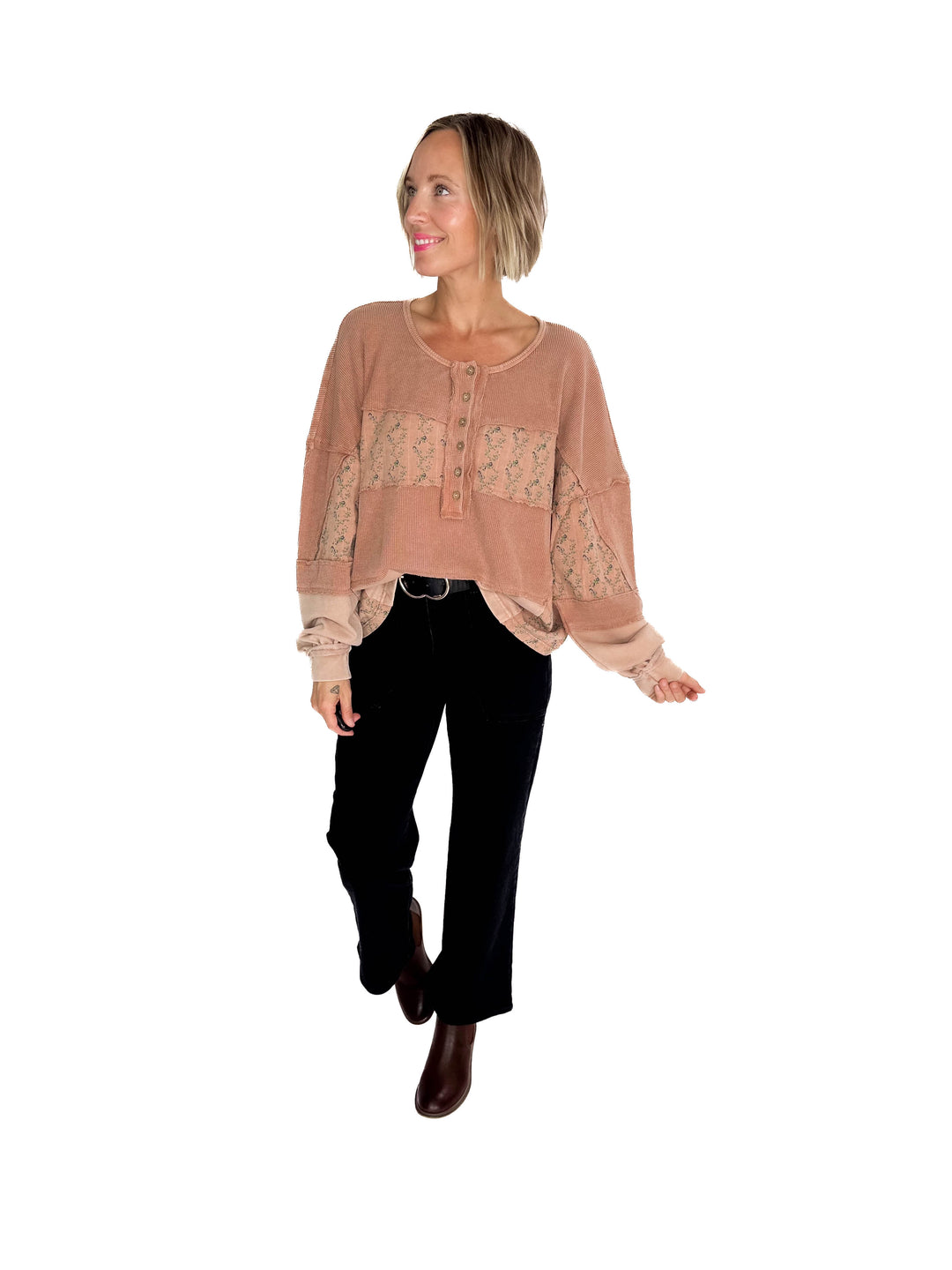 Leonie Thermal Henley- CAMEL