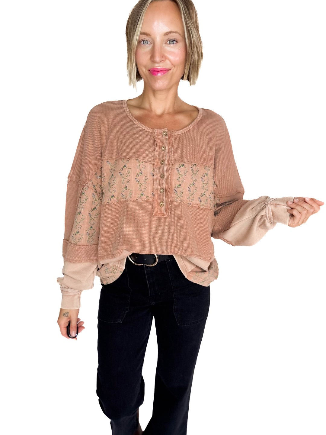 Leonie Thermal Henley- CAMEL