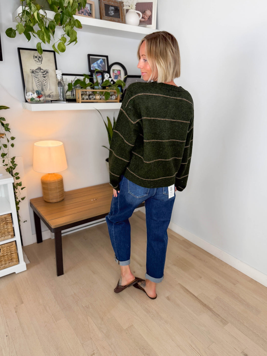 Copper Button Down Cardigan- OLIVE MULTI