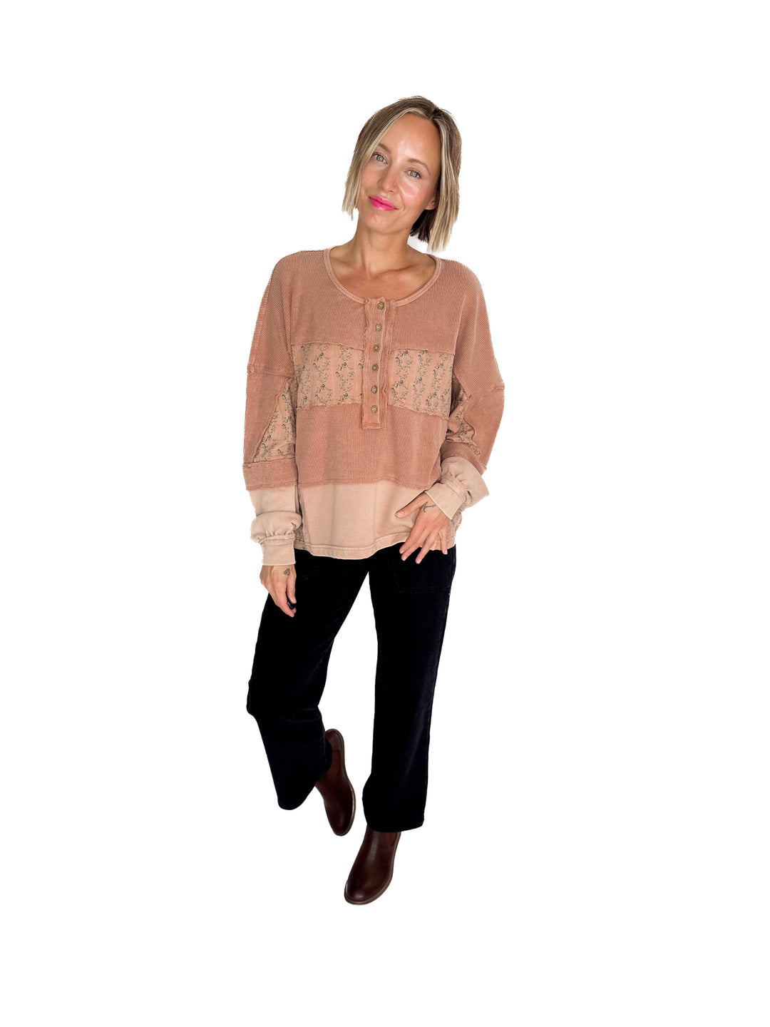 Leonie Thermal Henley- CAMEL