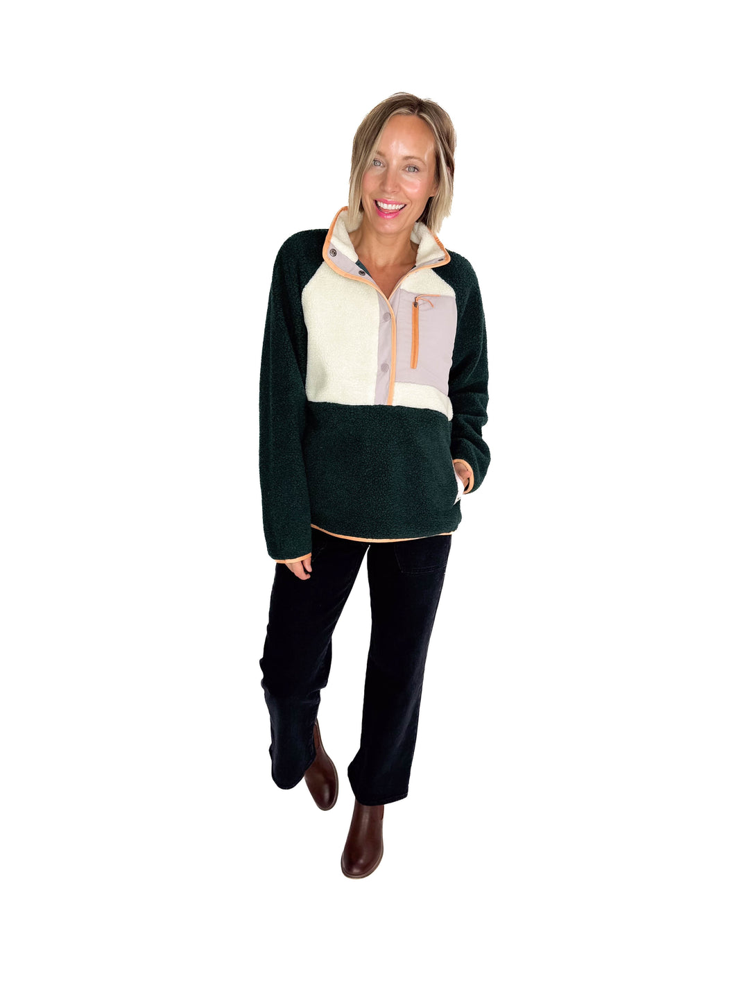 Tara Quarter Snap Sherpa Pullover- PONDEROSA PINE MIX