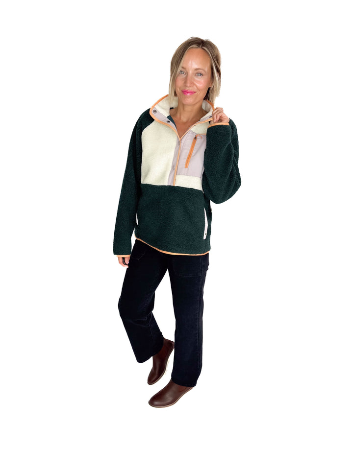 Tara Quarter Snap Sherpa Pullover- PONDEROSA PINE MIX