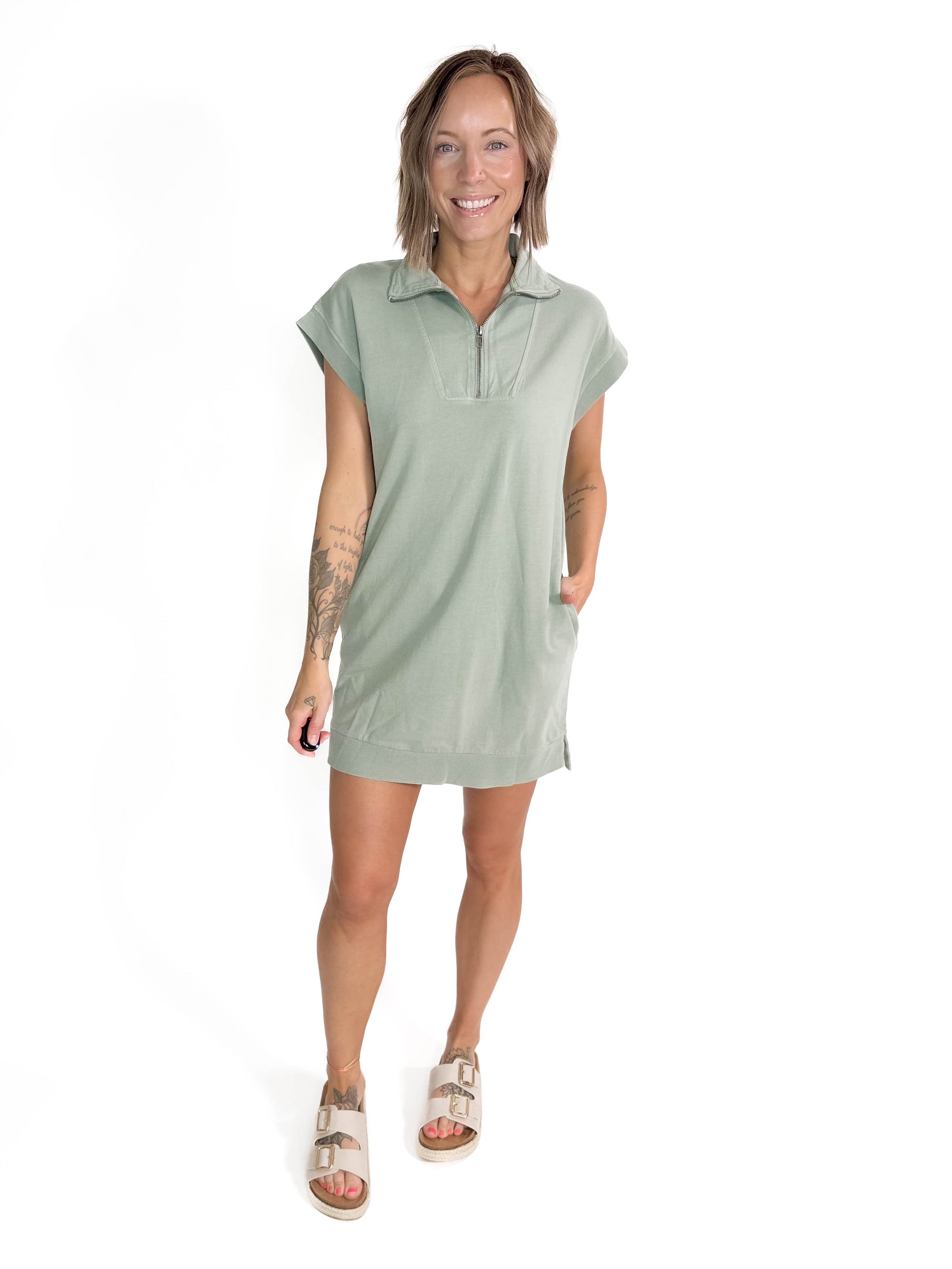 Stassia 1/4 Zip Dress- SAGE GREEN