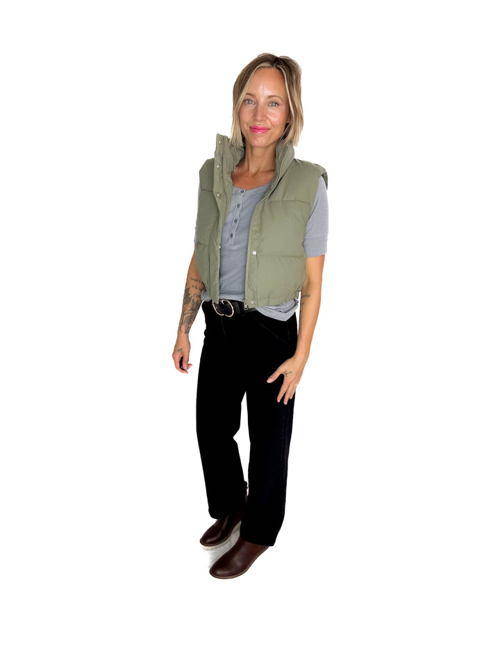 Charlie Coated Cropped Vest- OLIVE