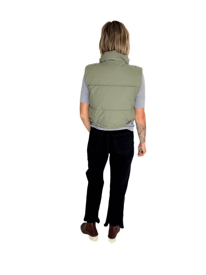 Charlie Coated Cropped Vest- OLIVE