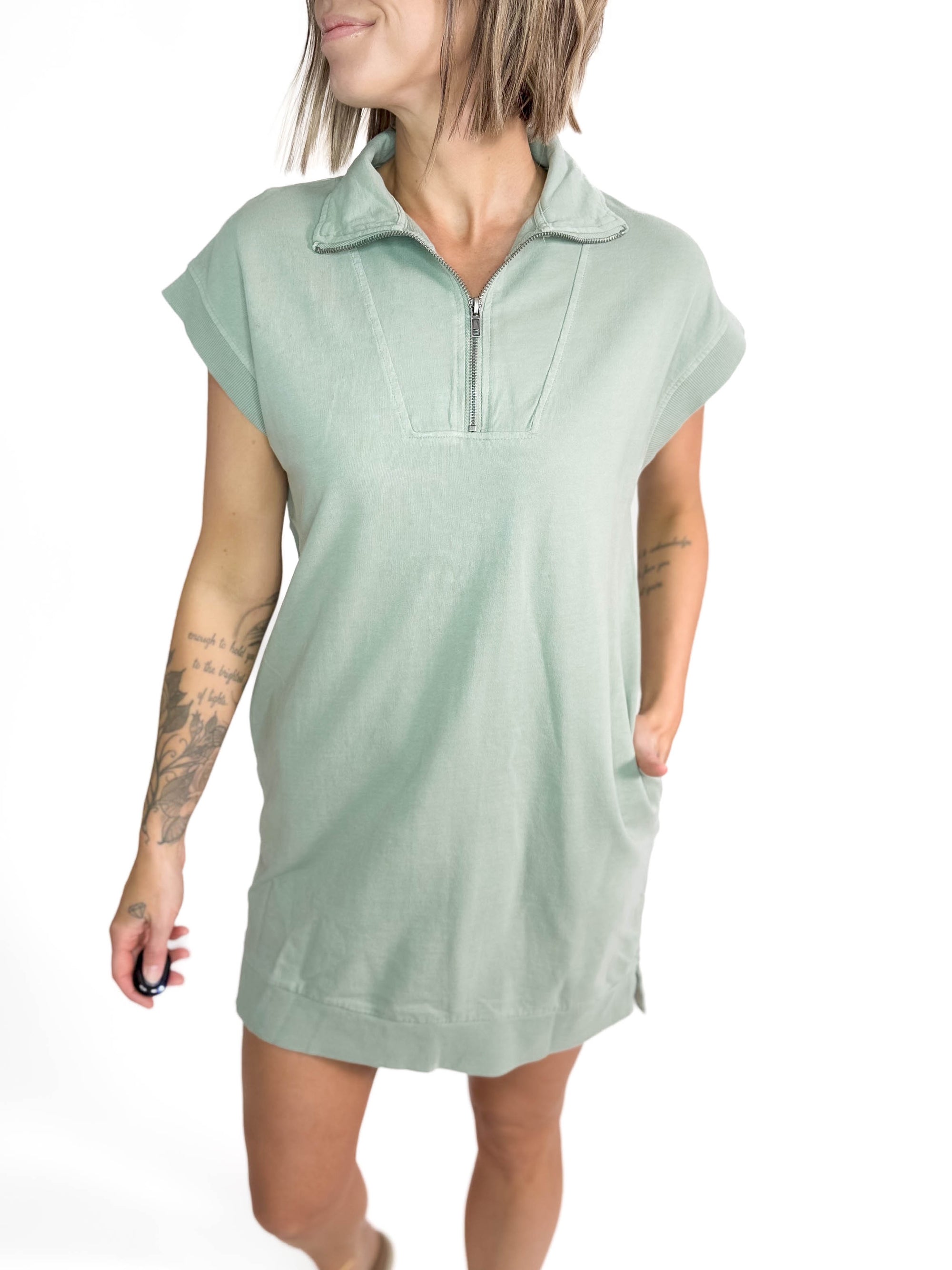 Stassia 1/4 Zip Dress- SAGE GREEN