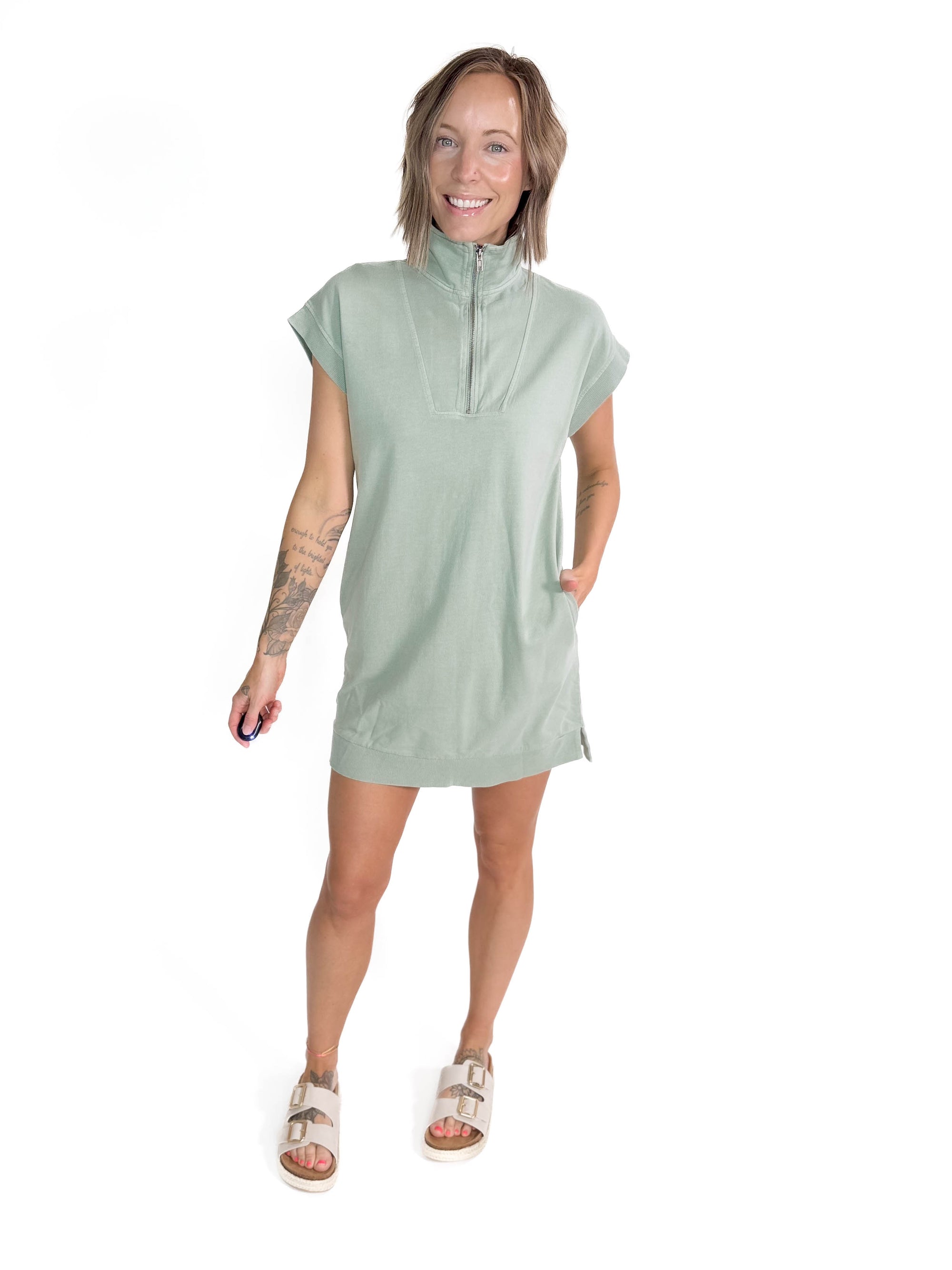 Stassia 1/4 Zip Dress- SAGE GREEN