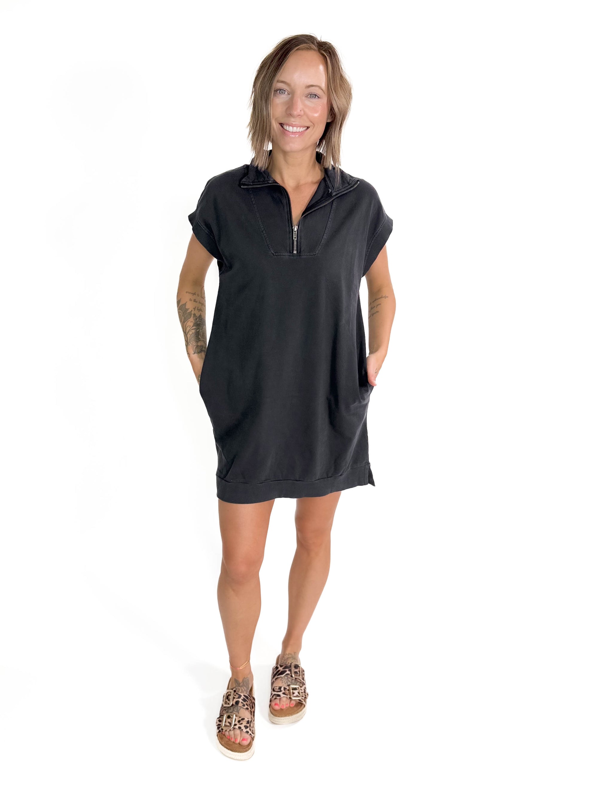 Stassia 1/4 Zip Dress- WASHED BLACK