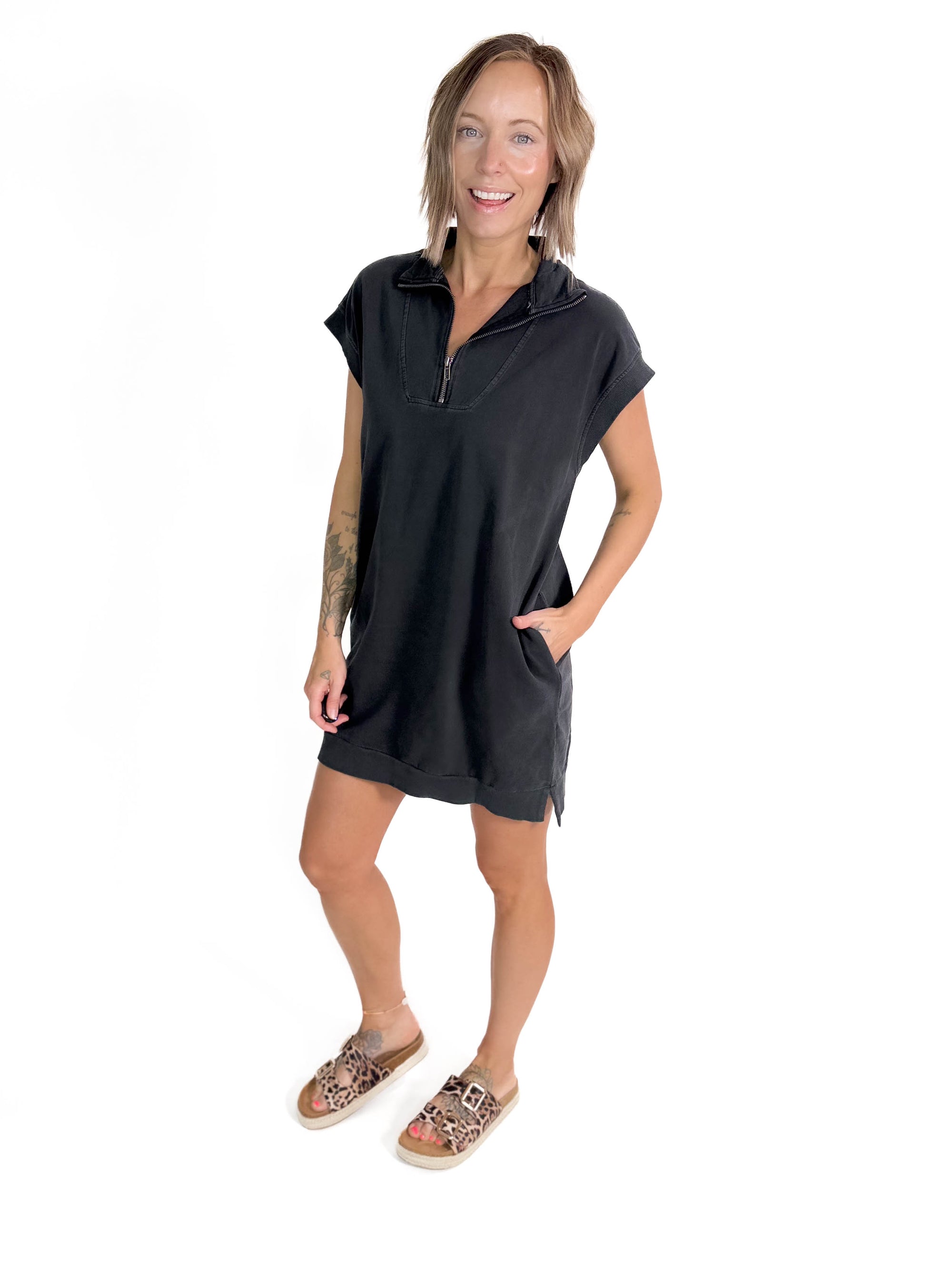 Stassia 1/4 Zip Dress- WASHED BLACK