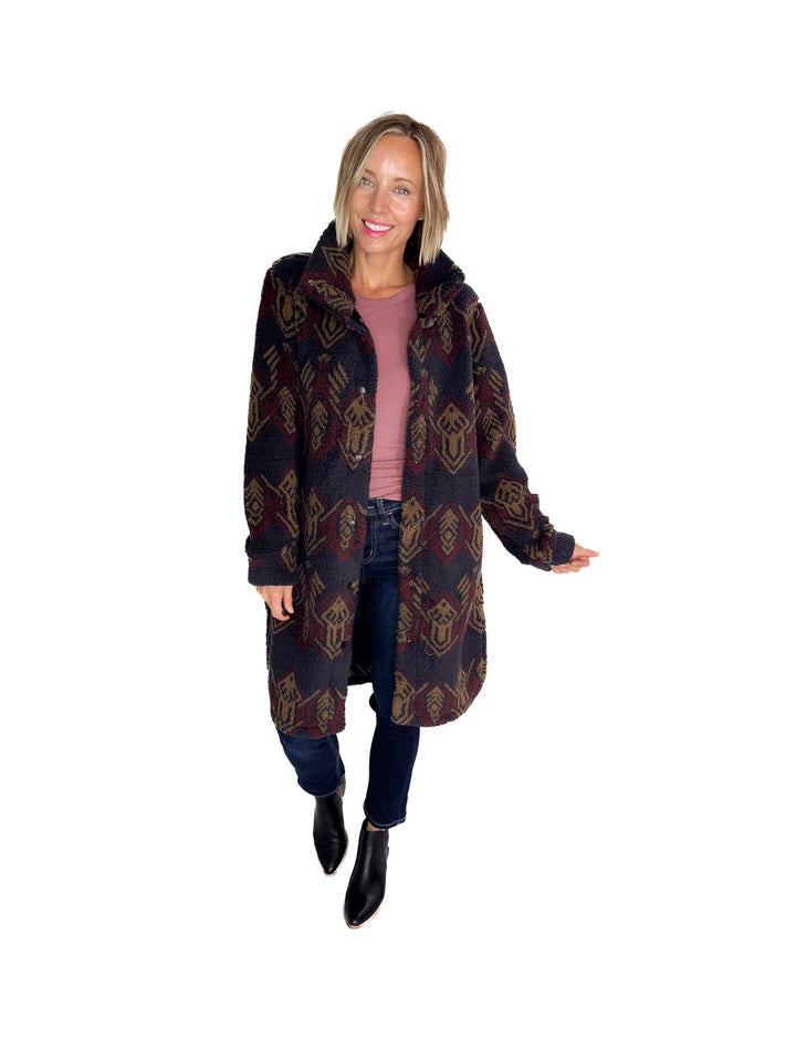 Ainsley Longline Sherpa Jacket- IMPERIAL BLACK