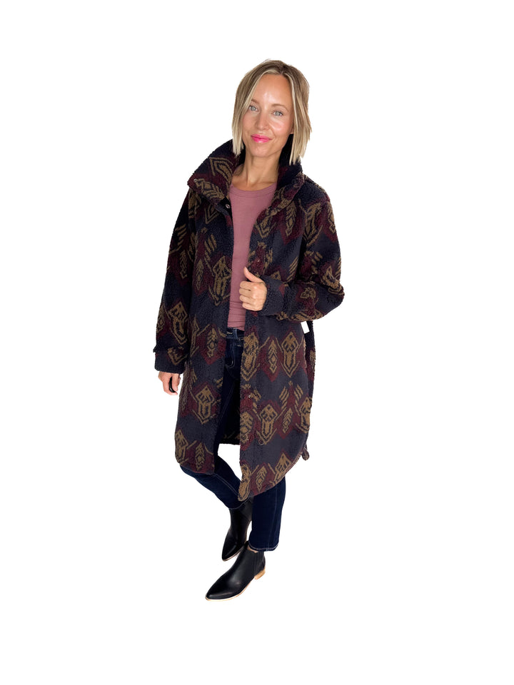 Ainsley Longline Sherpa Jacket- IMPERIAL BLACK