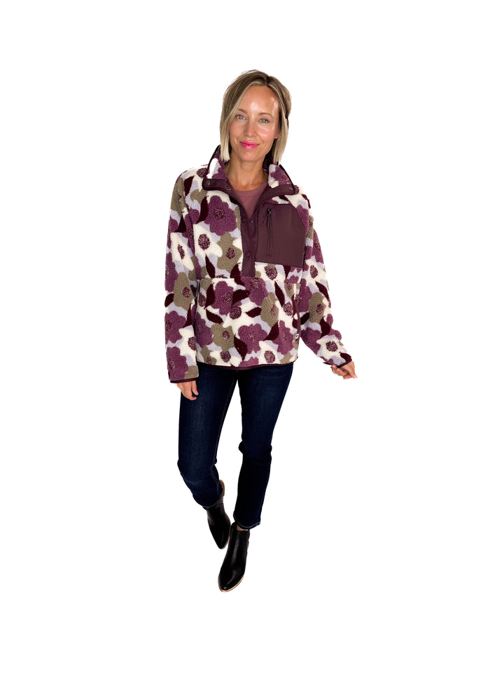 Tara Quarter Snap Sherpa Pullover- SASSAFRAS RETRO FLORAL
