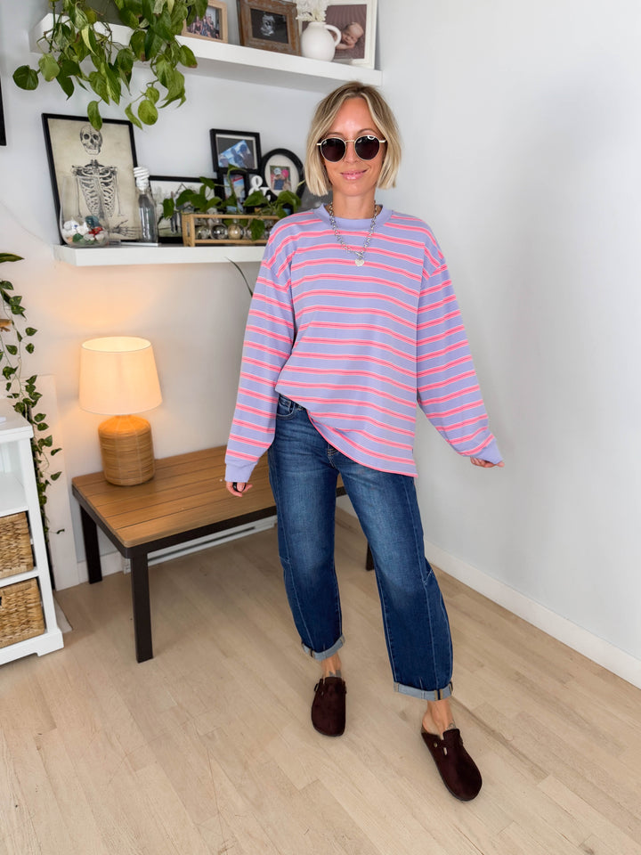 Cady Soft Stripe Oversized Pullover- LAVENDER-FINAL SALE