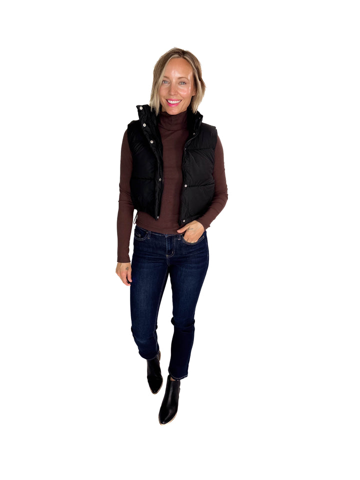 Charlie Coated Cropped Vest- BLACK