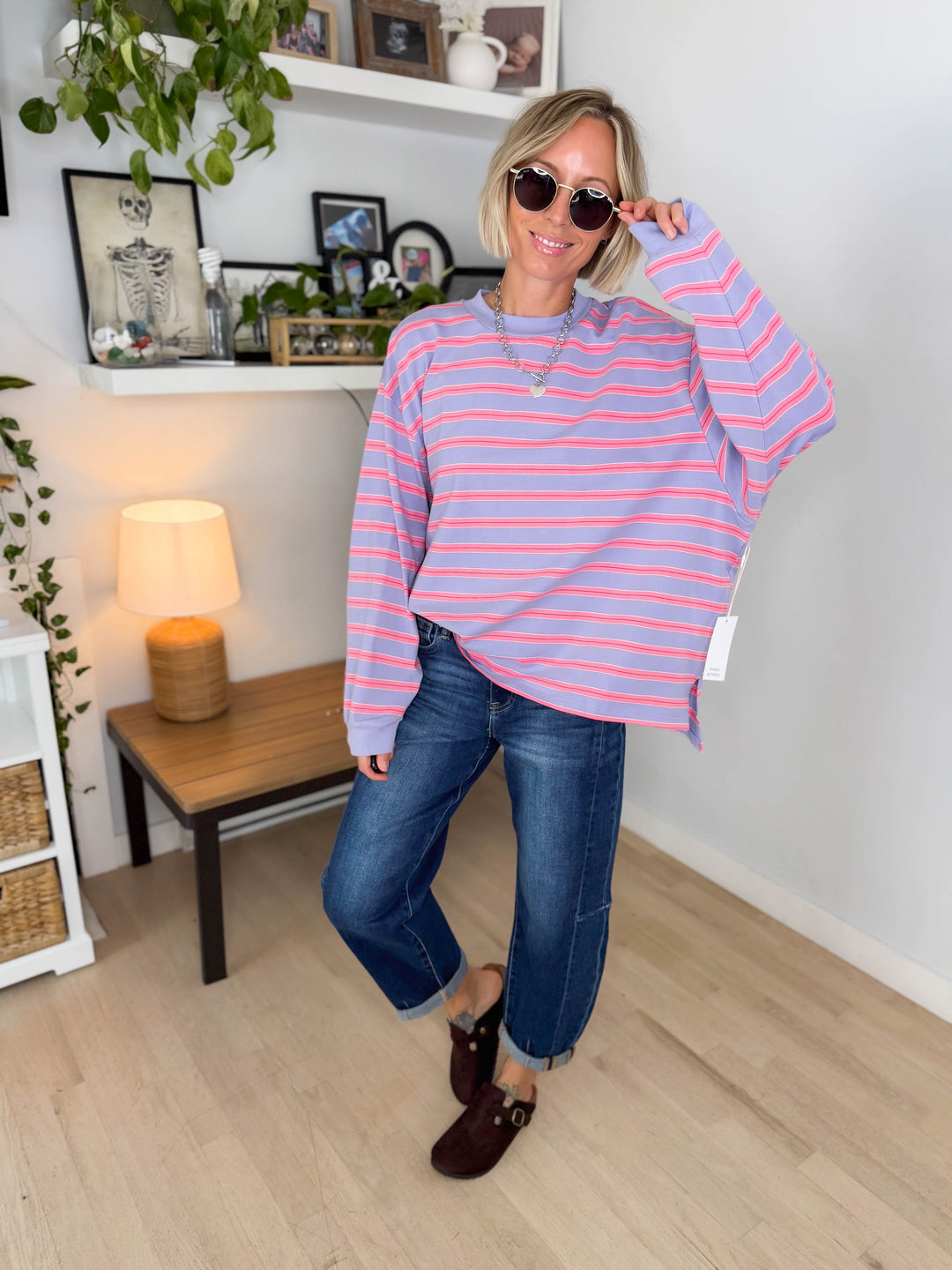 Cady Soft Stripe Oversized Pullover- LAVENDER-FINAL SALE