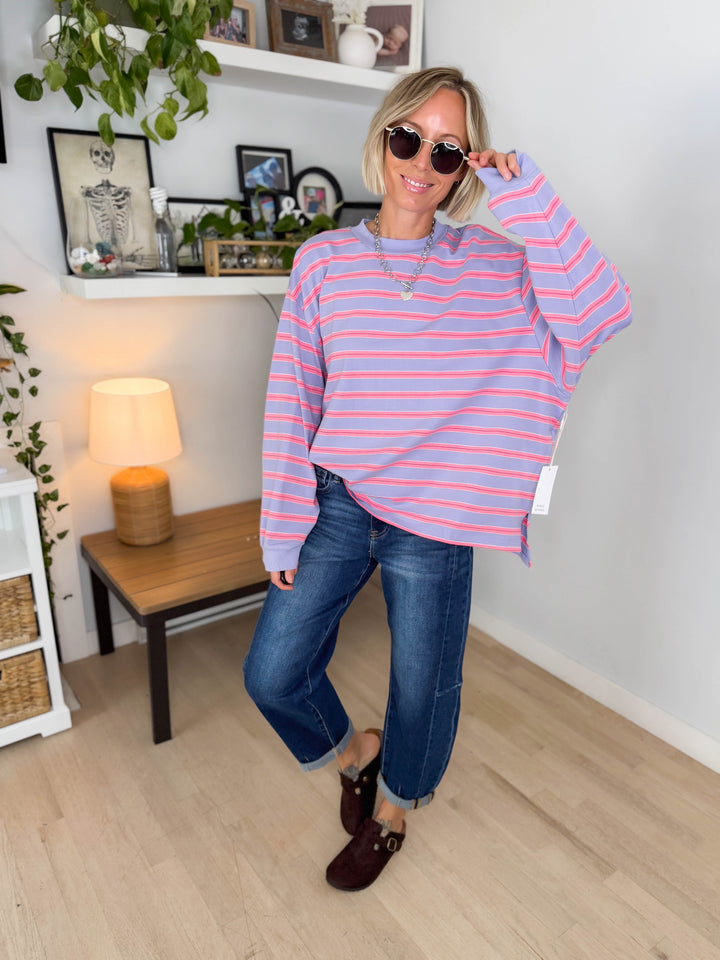Cady Soft Stripe Oversized Pullover- LAVENDER-FINAL SALE