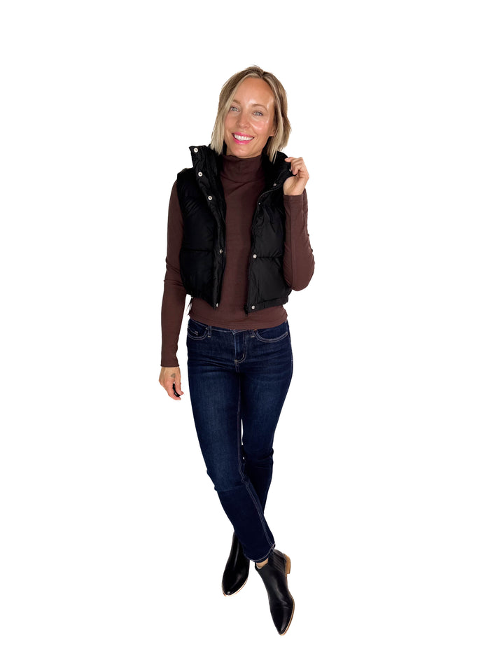 Charlie Coated Cropped Vest- BLACK