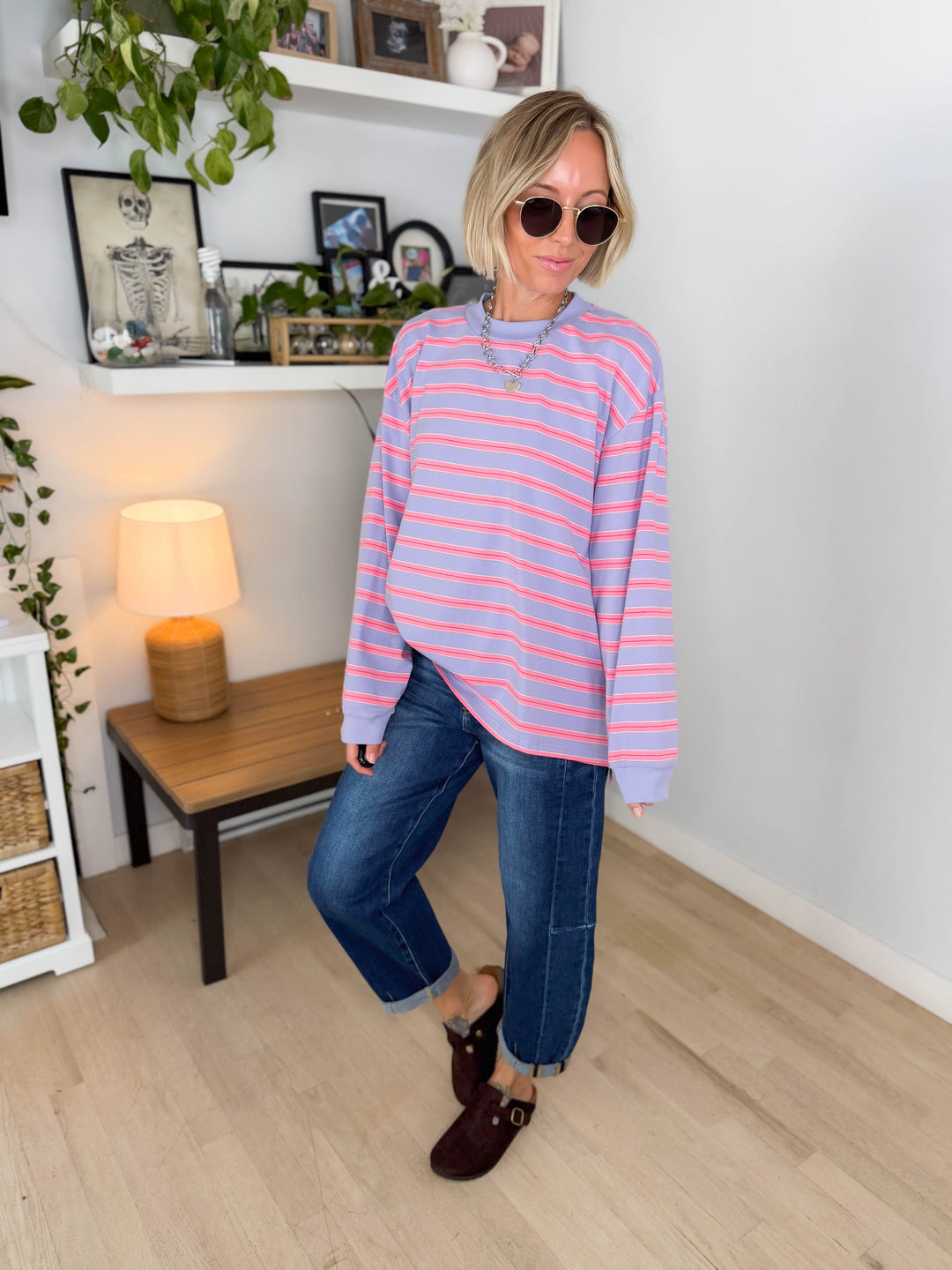 Cady Soft Stripe Oversized Pullover- LAVENDER-FINAL SALE
