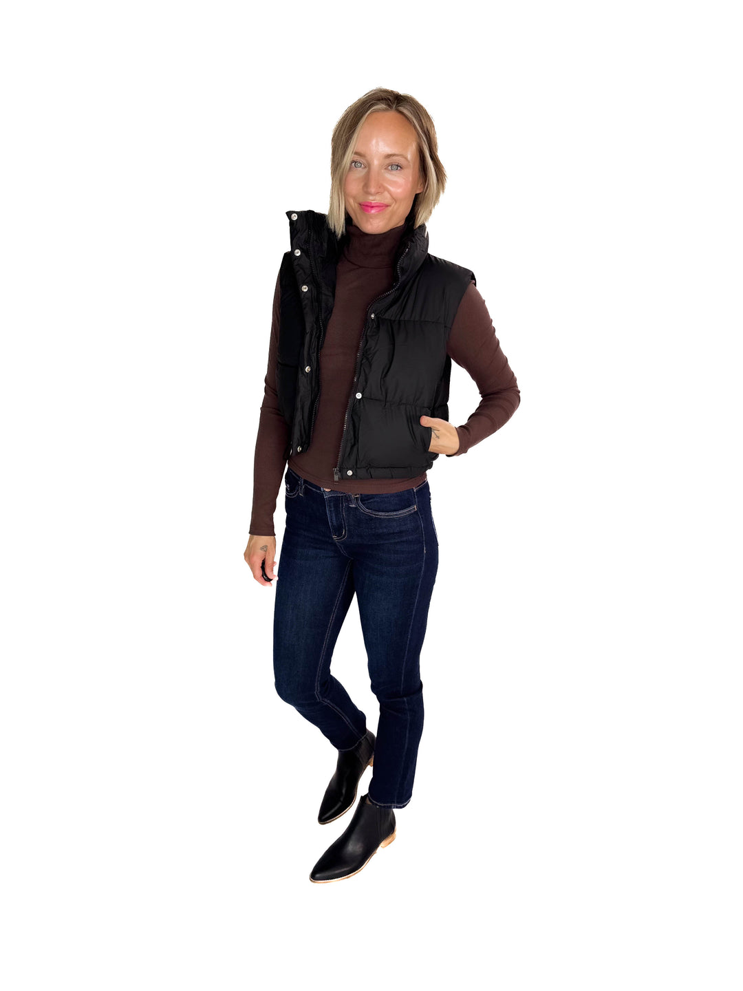 Charlie Coated Cropped Vest- BLACK