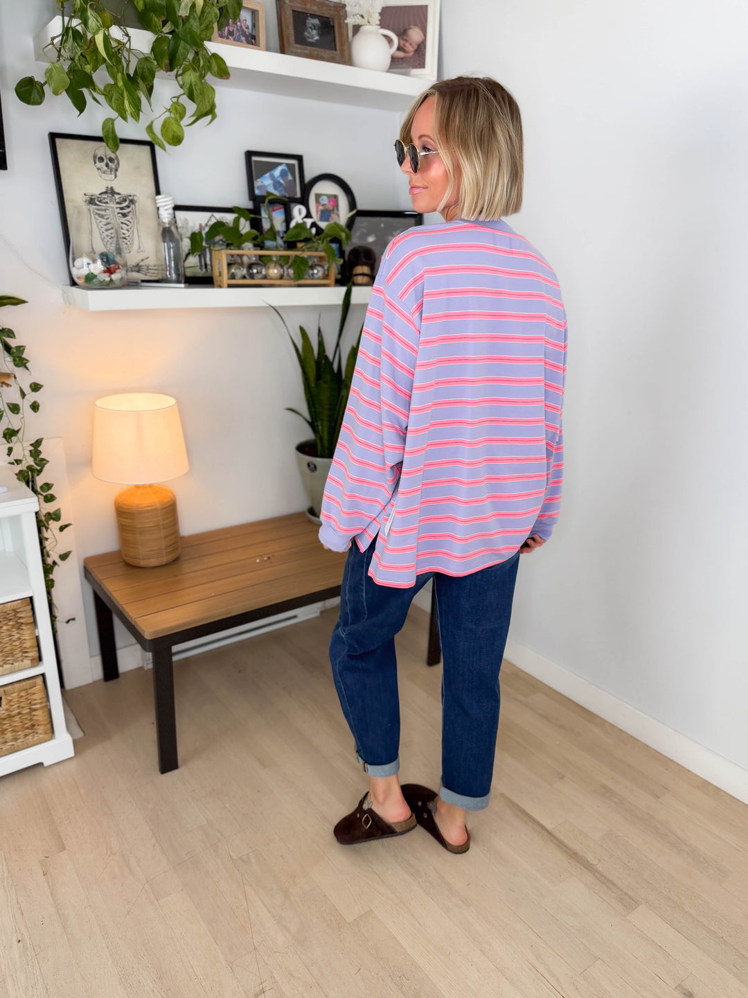 Cady Soft Stripe Oversized Pullover- LAVENDER-FINAL SALE