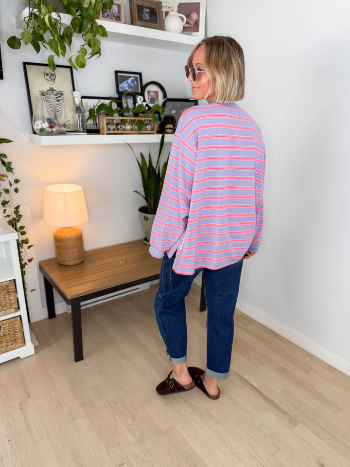 Cady Soft Stripe Oversized Pullover- LAVENDER-FINAL SALE