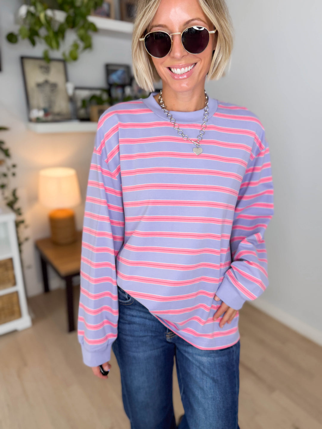 Cady Soft Stripe Oversized Pullover- LAVENDER-FINAL SALE