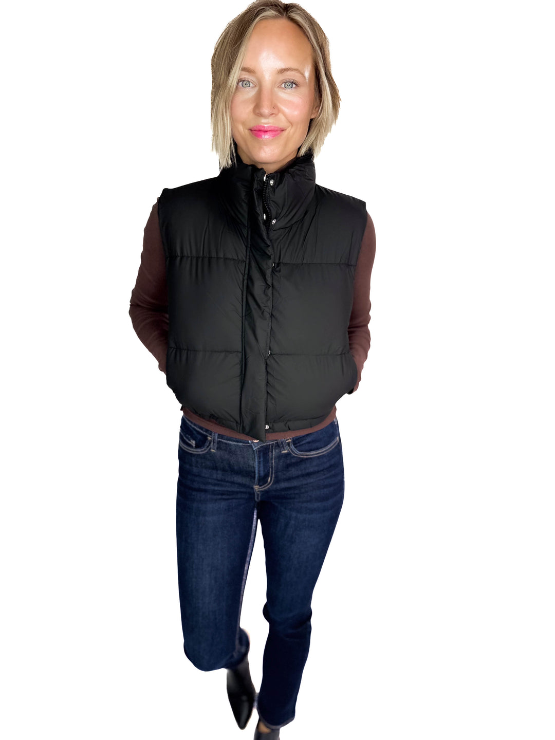 Charlie Coated Cropped Vest- BLACK