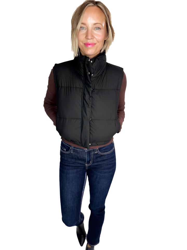 Charlie Coated Cropped Vest- BLACK