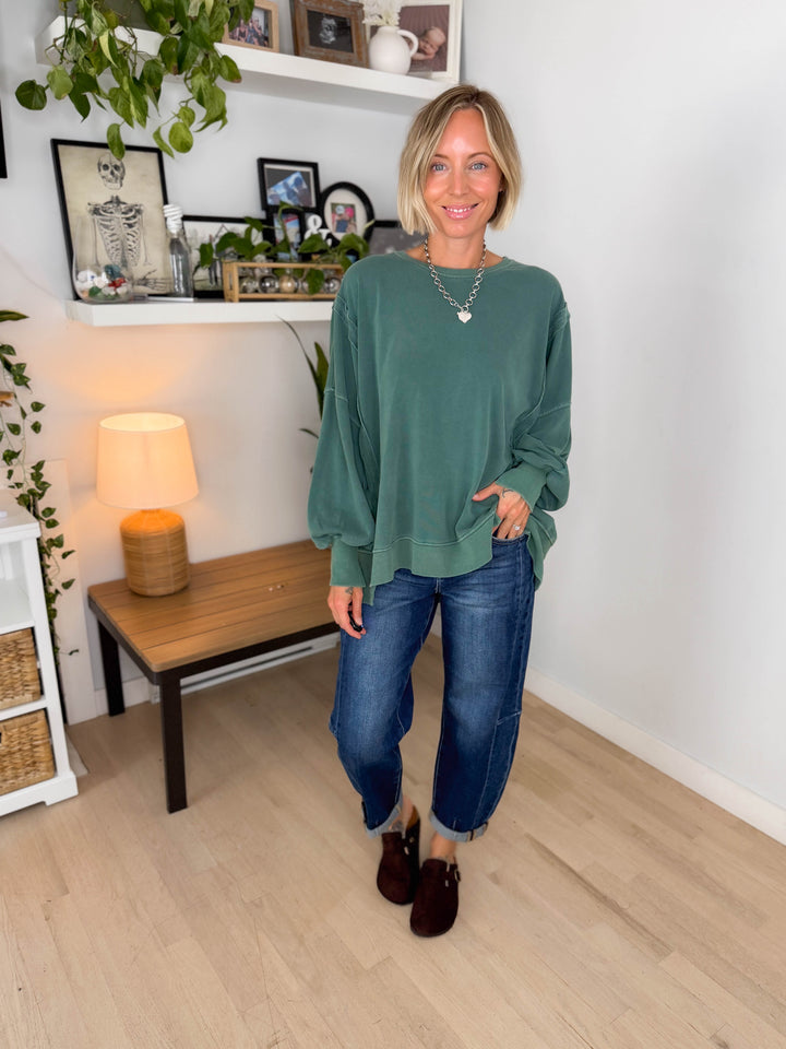 Haven Exposed Seam Pullover- DARK GREEN