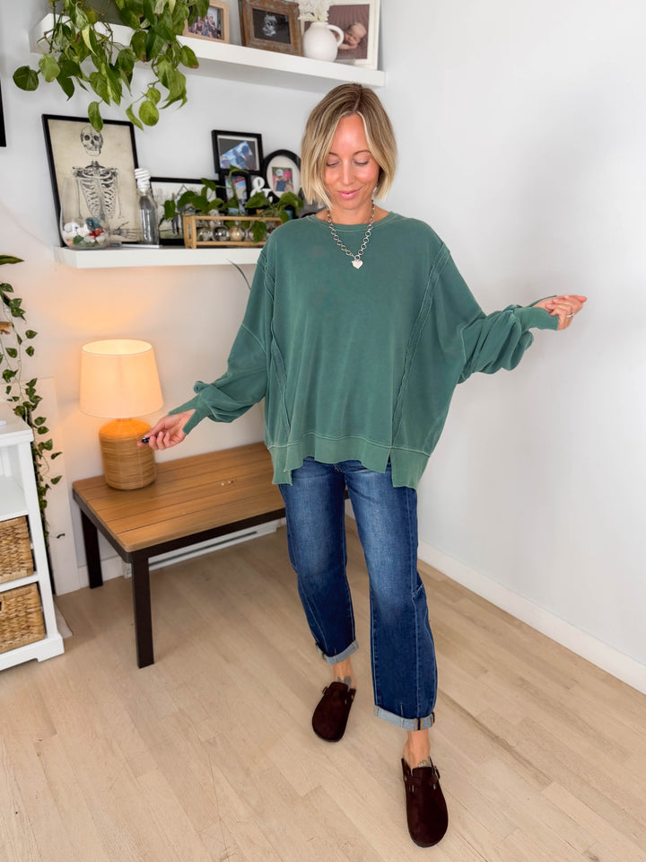 Haven Exposed Seam Pullover- DARK GREEN