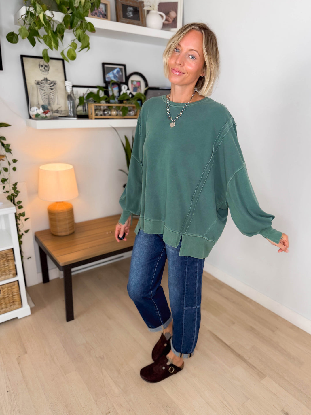 Haven Exposed Seam Pullover- DARK GREEN