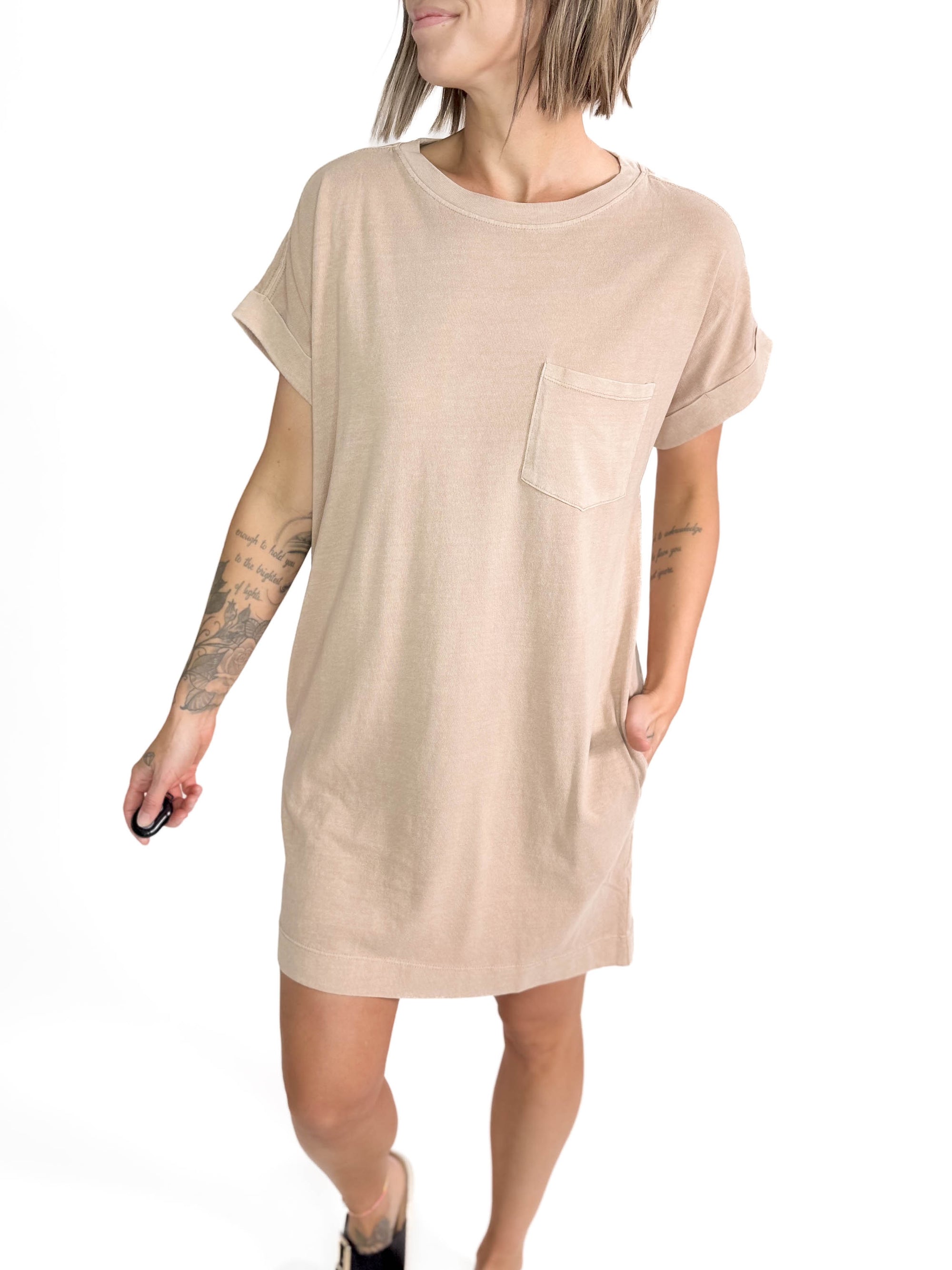 Freedom Cotton T-Shirt Dress- DARK TAUPE