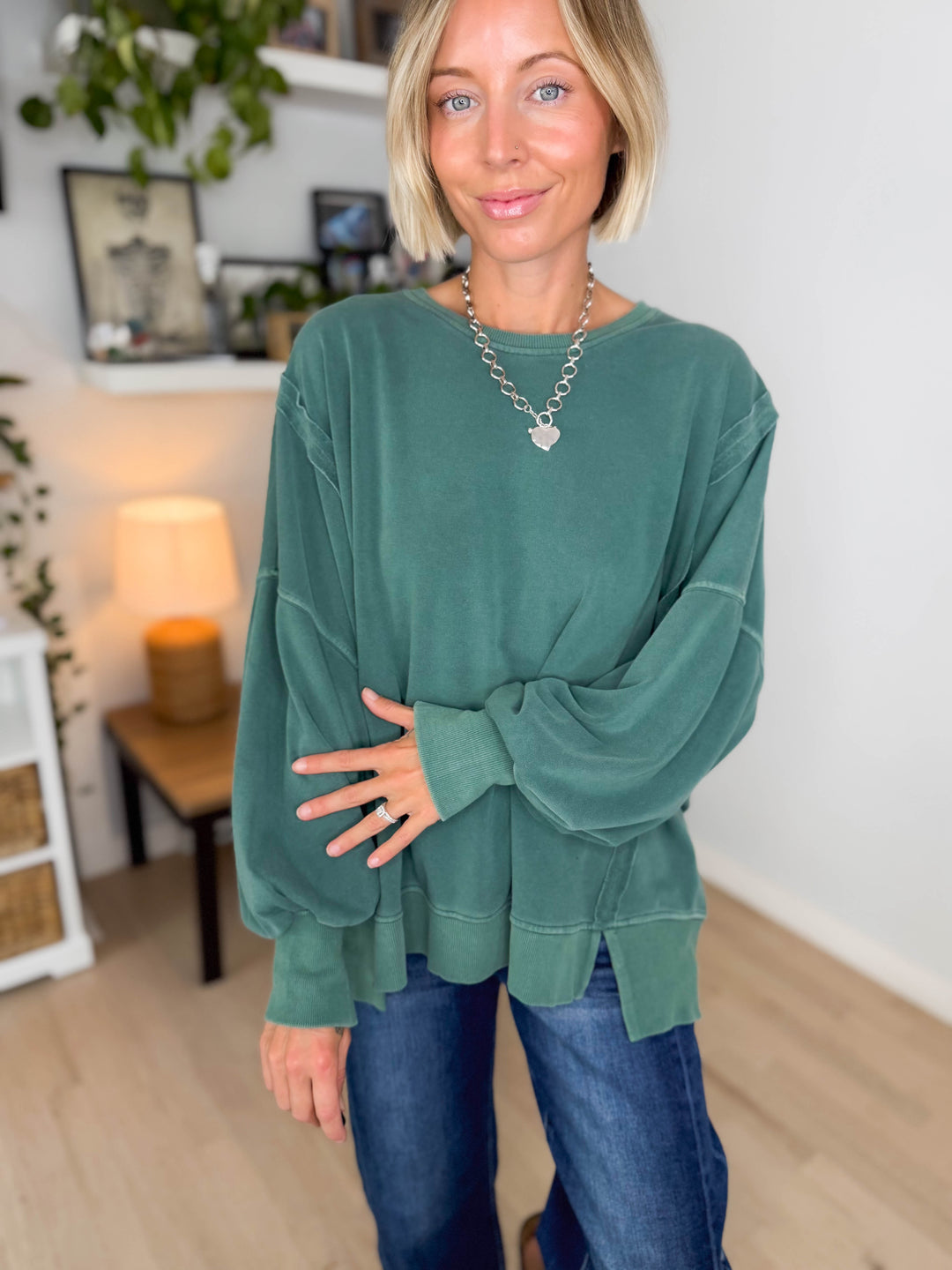 Haven Exposed Seam Pullover- DARK GREEN