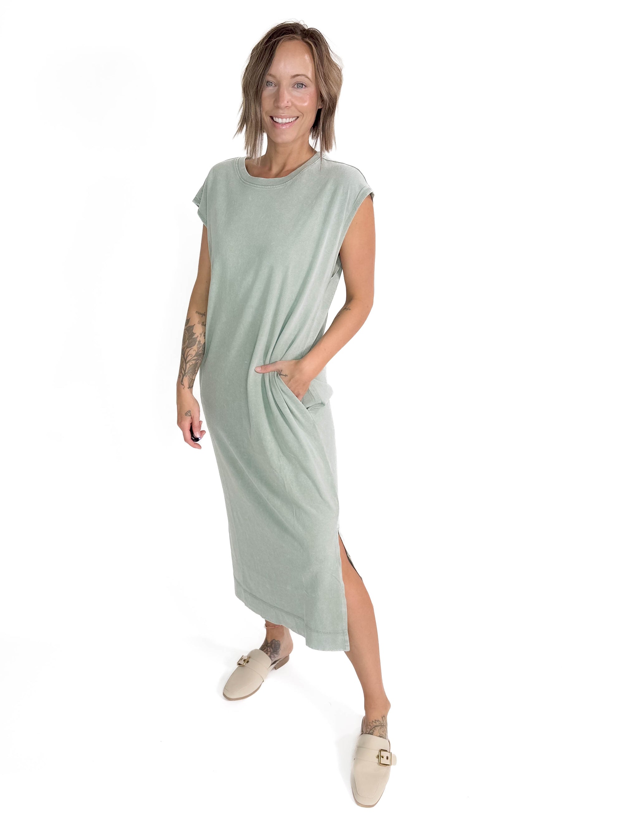 Florida Cotton Midi Dress- SAGE GREEN