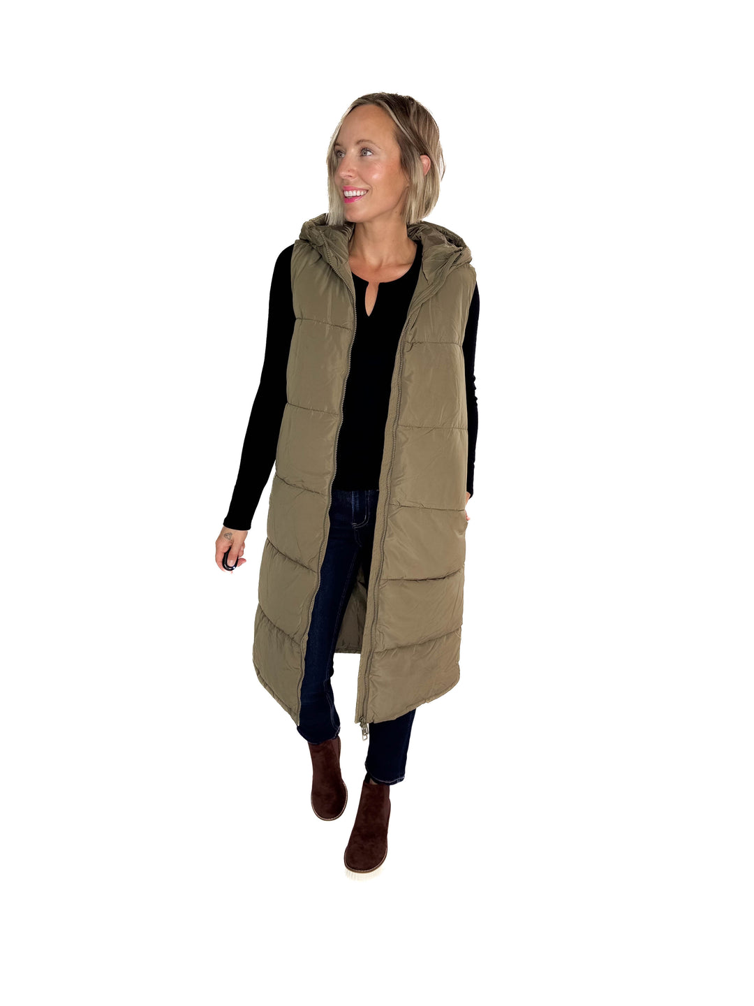 ONLY Jackson Long Puffer Vest- OLIVE STONE