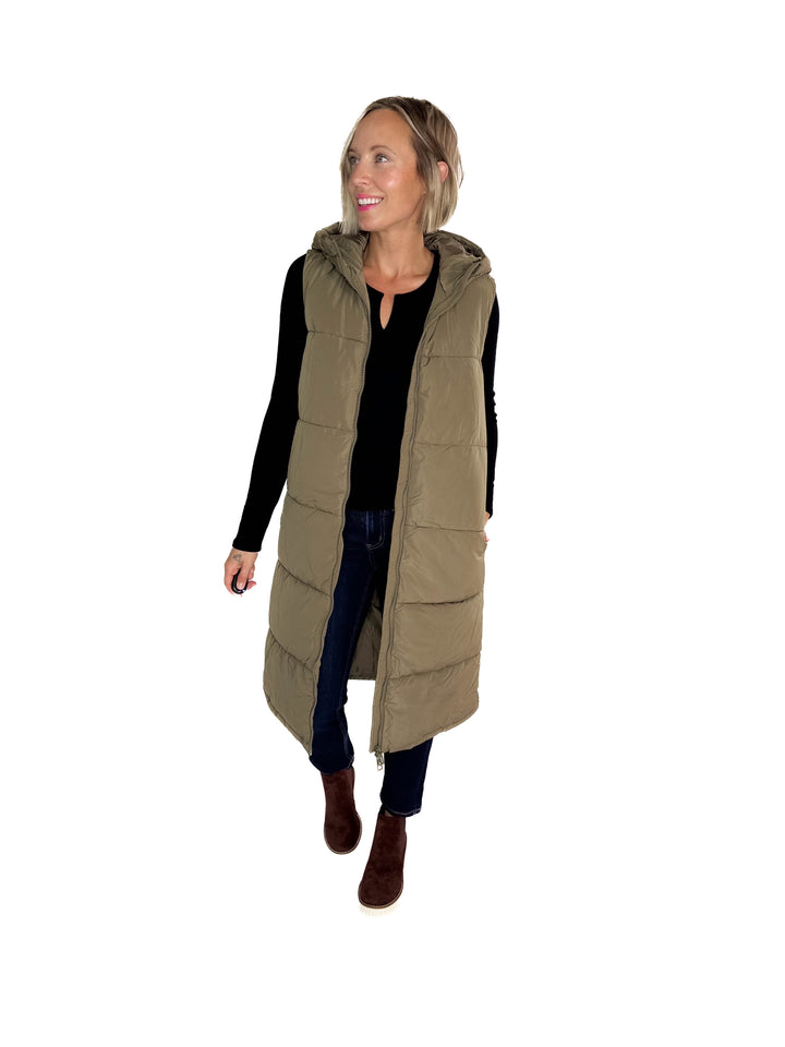ONLY Jackson Long Puffer Vest- OLIVE STONE
