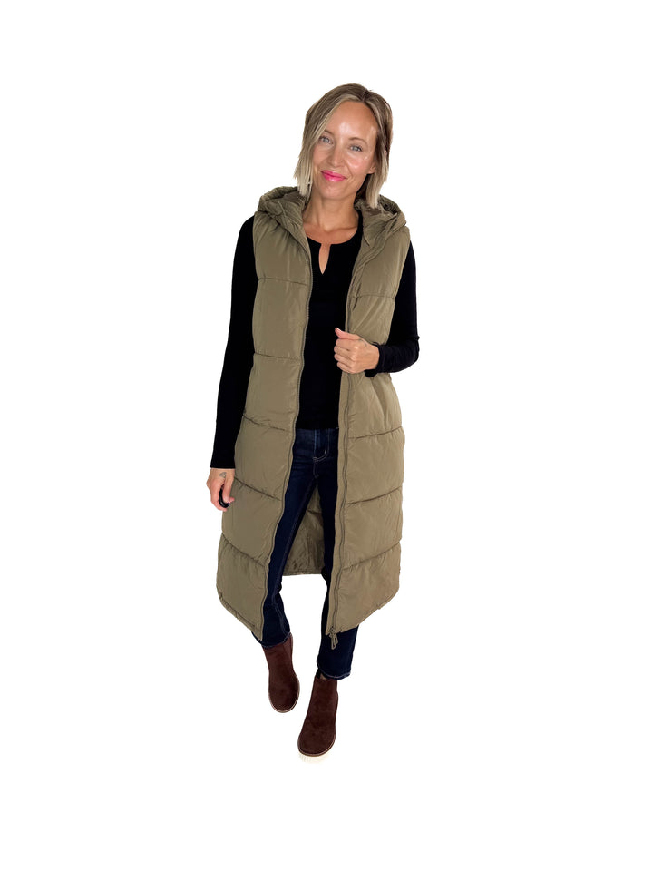 ONLY Jackson Long Puffer Vest- OLIVE STONE
