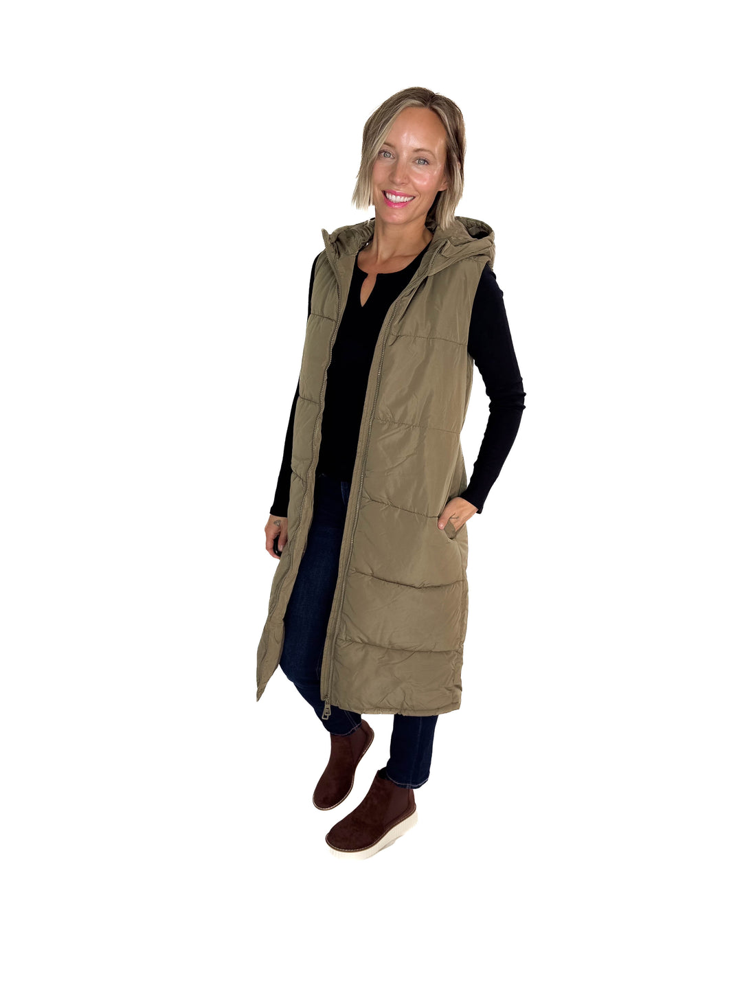 ONLY Jackson Long Puffer Vest- OLIVE STONE