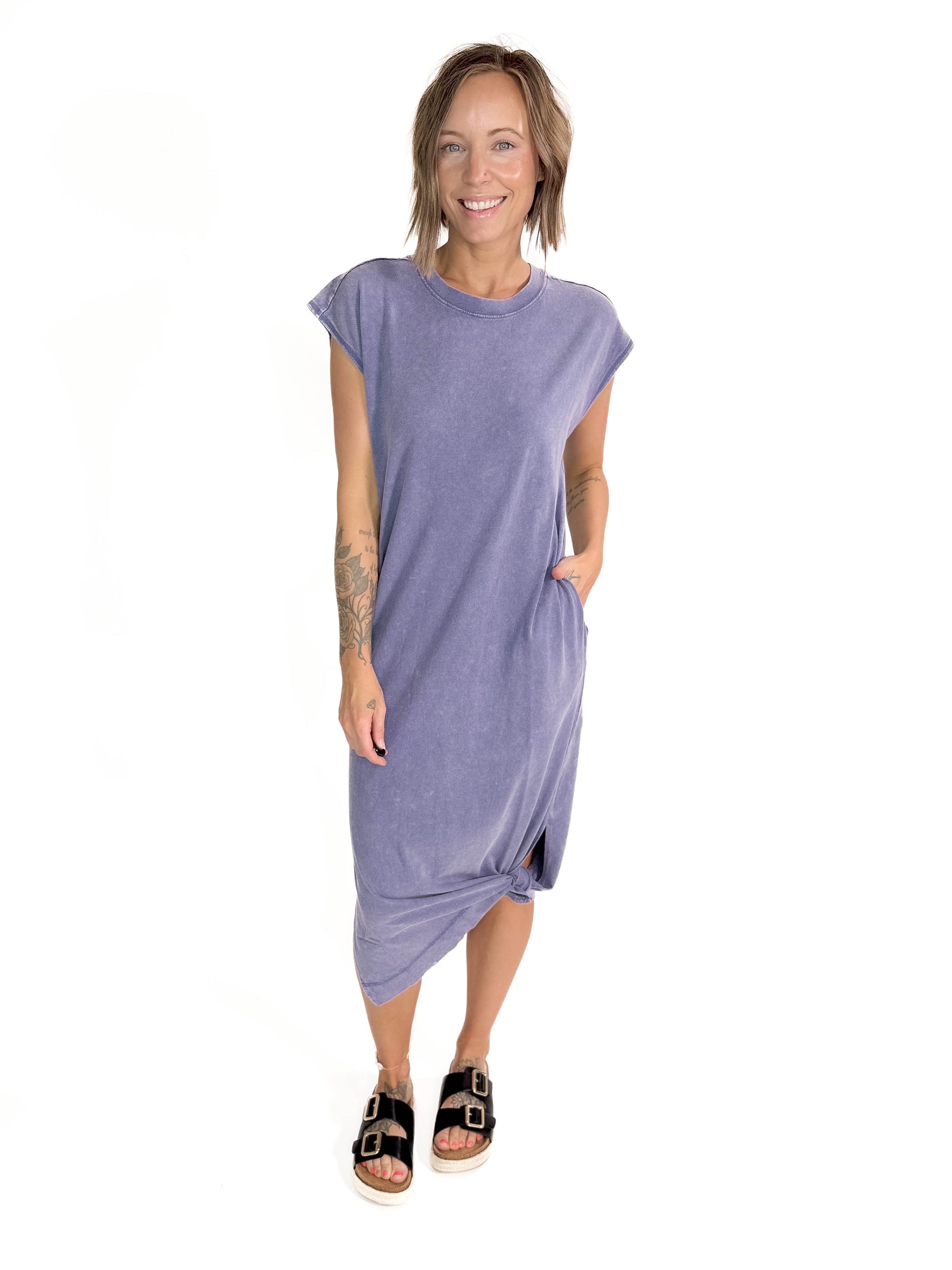 Florida Cotton Midi Dress- DUSTY INDIGO