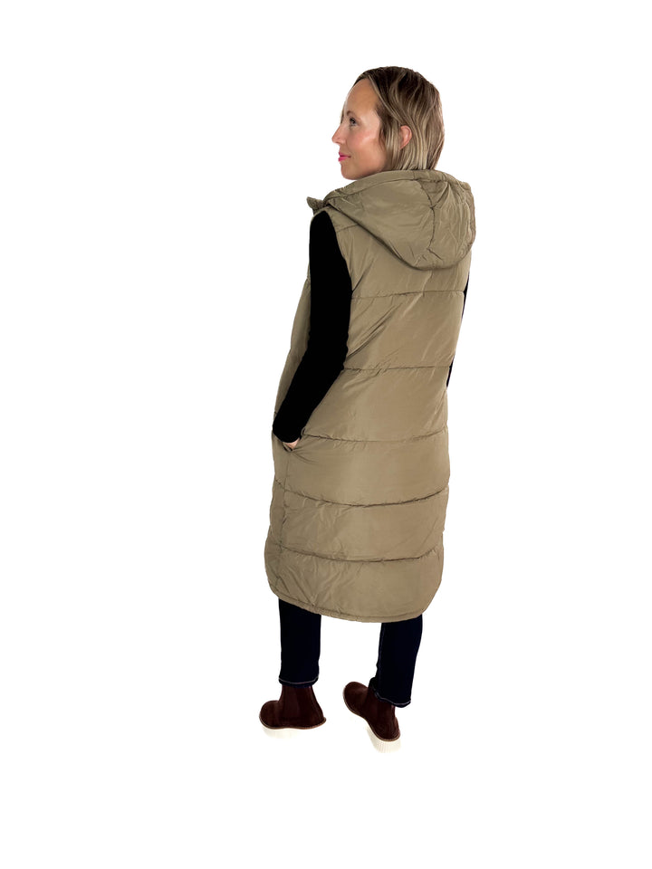ONLY Jackson Long Puffer Vest- OLIVE STONE
