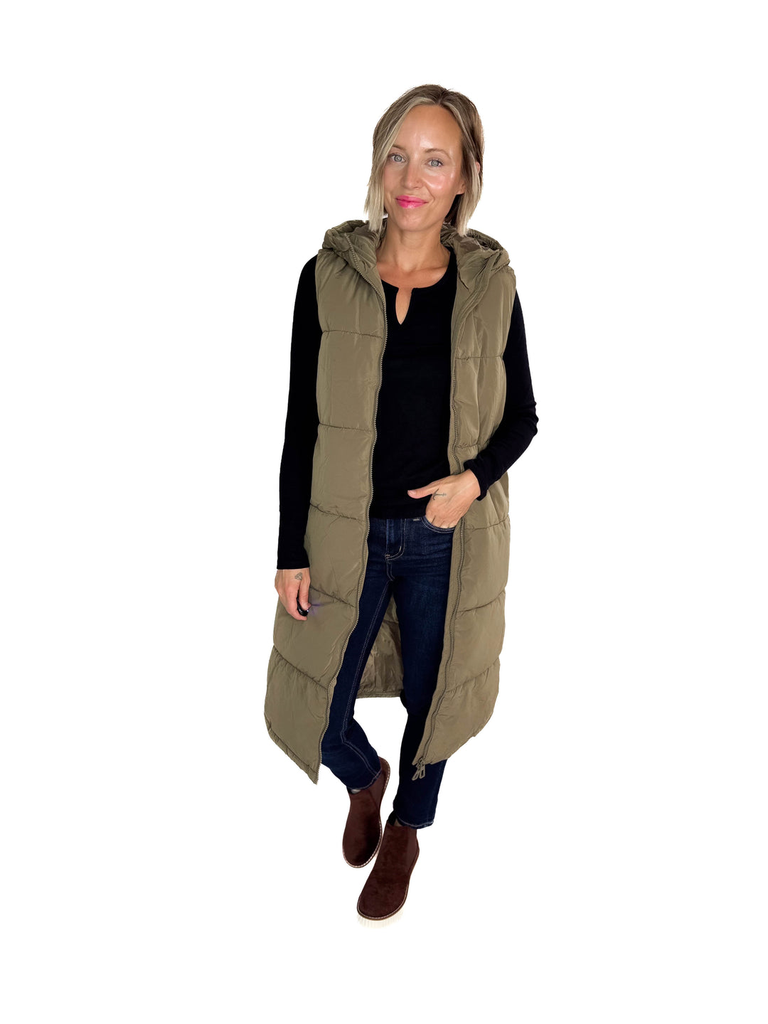 ONLY Jackson Long Puffer Vest- OLIVE STONE
