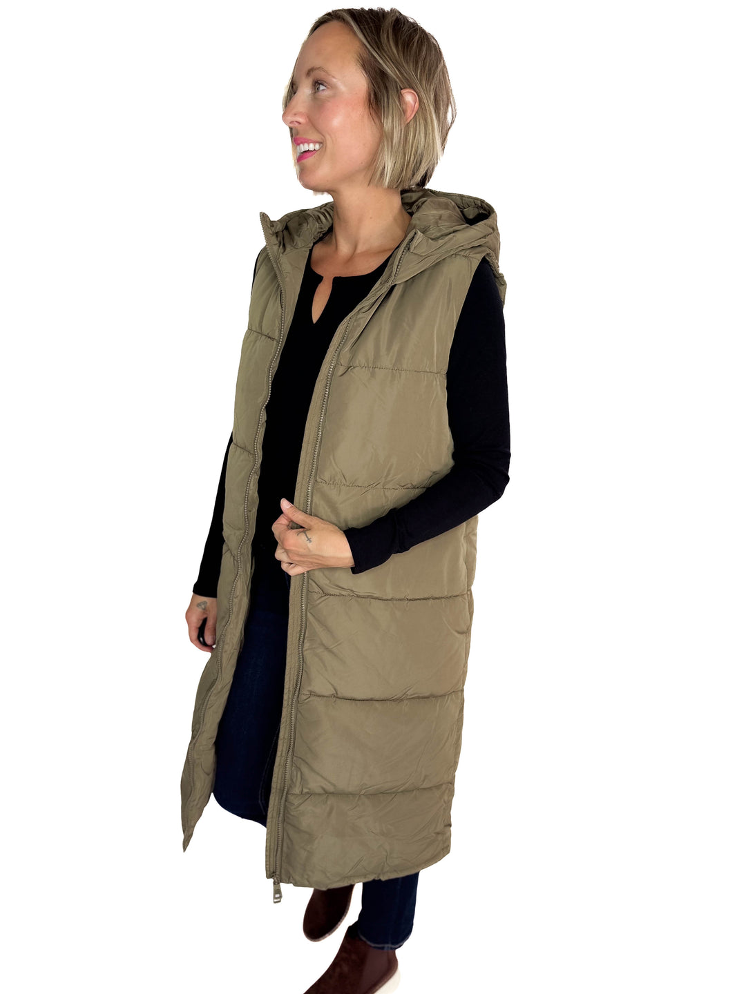 ONLY Jackson Long Puffer Vest- OLIVE STONE