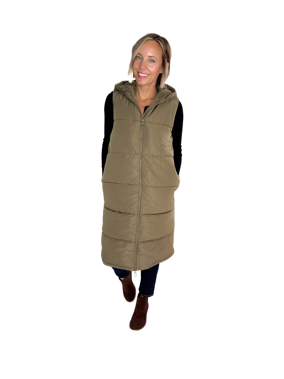 ONLY Jackson Long Puffer Vest- OLIVE STONE
