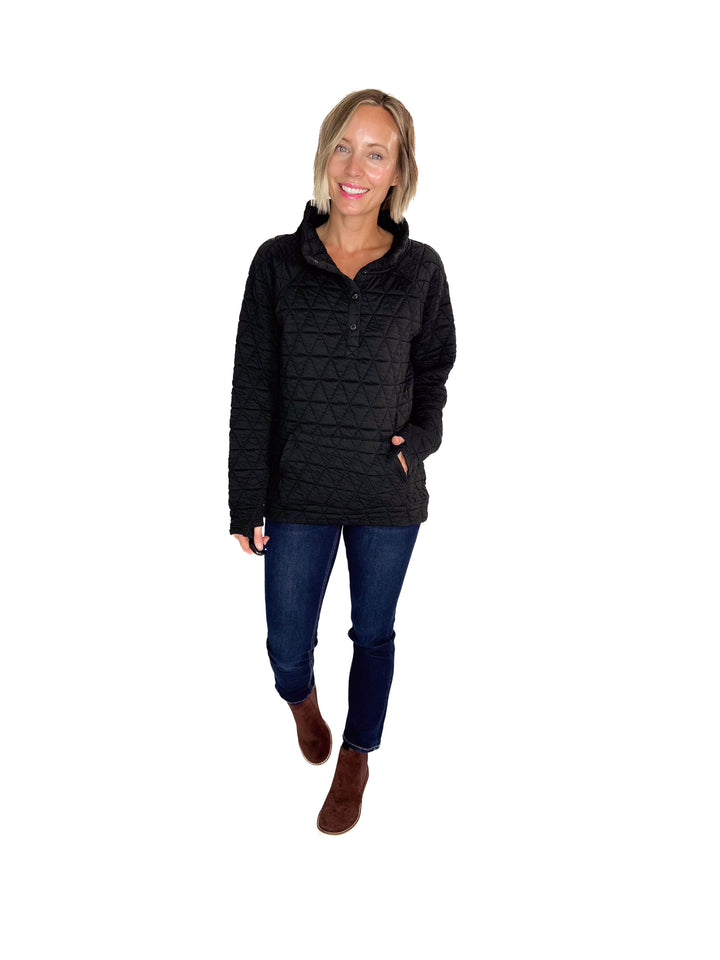 MICHELLE MAE Georgia Quilted Snap Button Pullover- BLACK