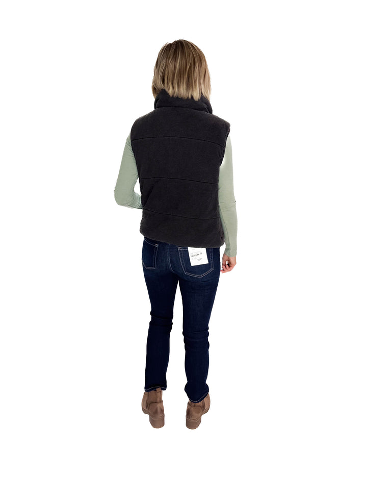 Jacklyn Denim Feel Zip Up Puffer Vest- CHARCOAL