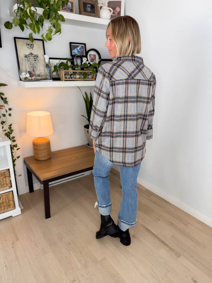 Chai Plaid Shacket- LIGHT BLUE MIX