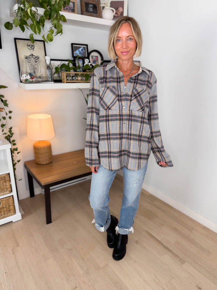 Chai Plaid Shacket- LIGHT BLUE MIX