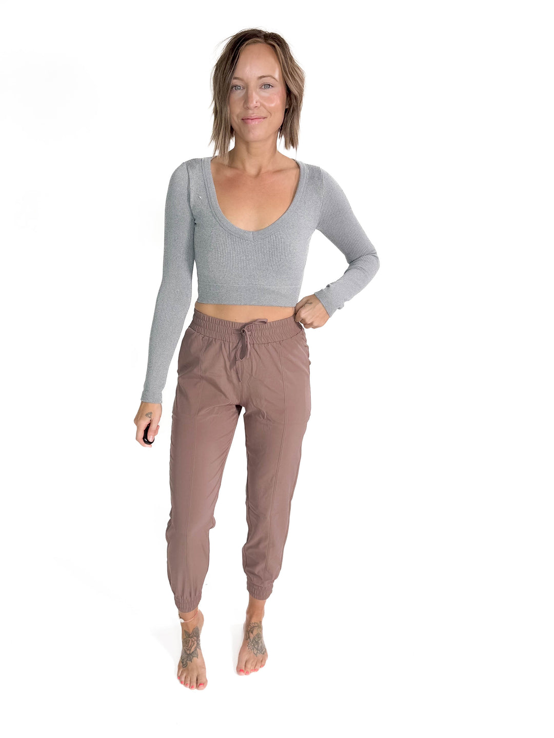 Must Have Seamless Long Sleeve Brami Top- HTHR GREY-FINAL SALE